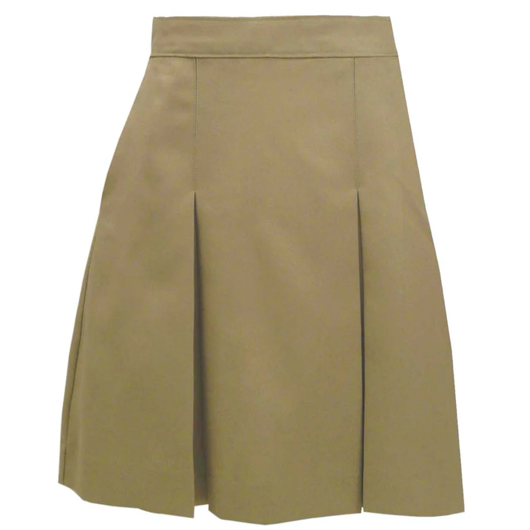 A+ Solid Poly Box Pleat Skirt  - Khaki