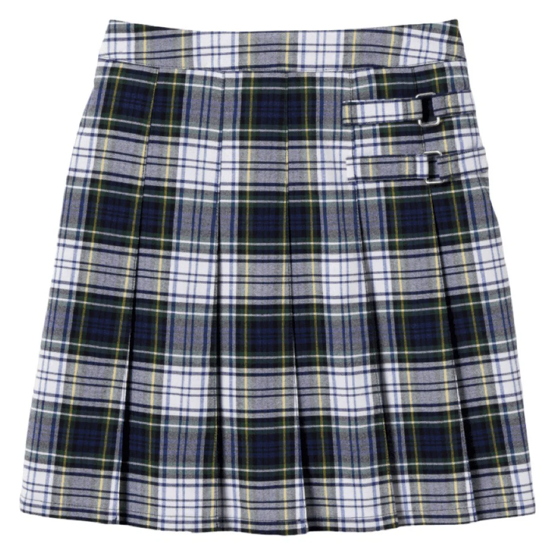 Applegate -  Girl's Plaid Pleated 2-Tab Scooter  - Navy / White