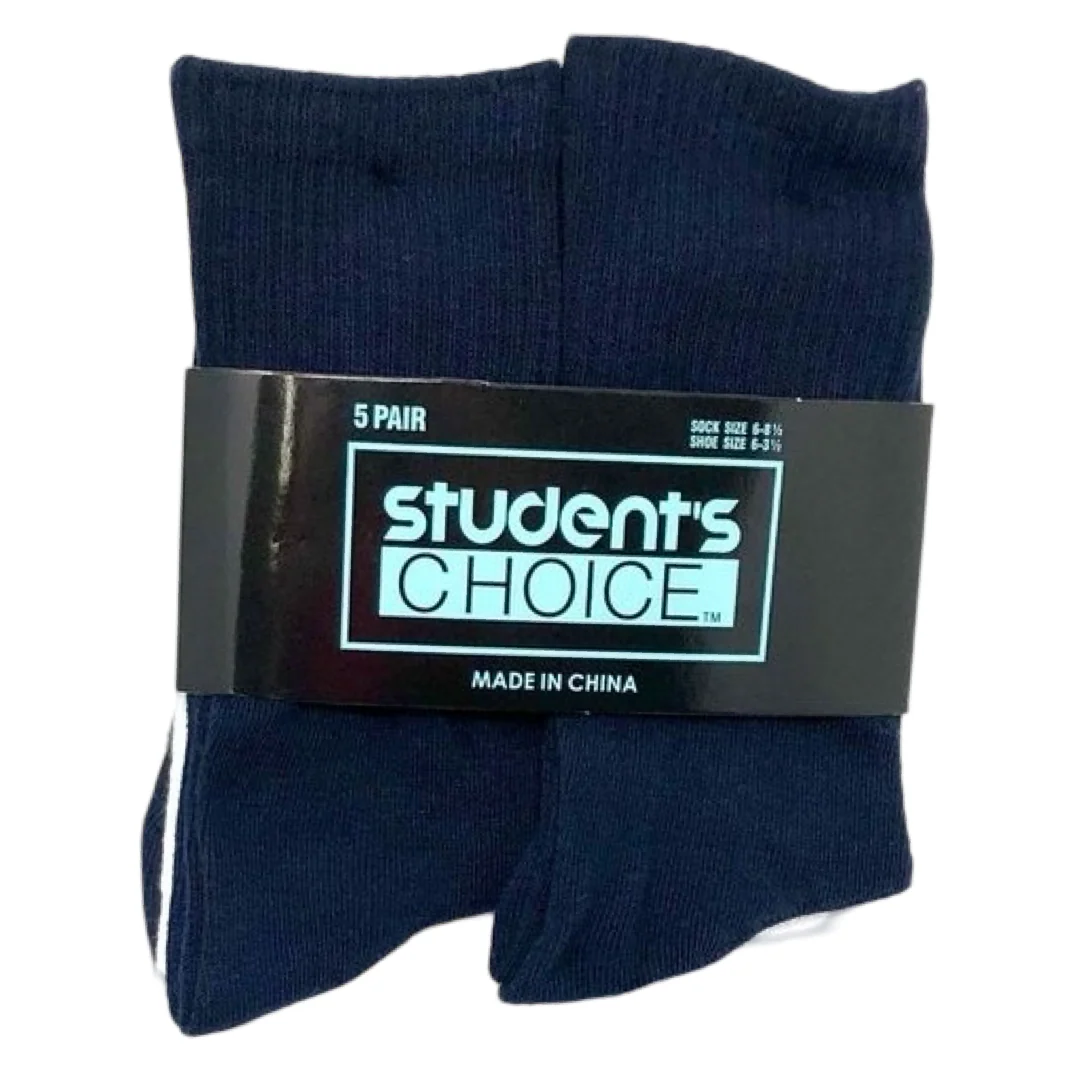 Boys 5-Pack Crew Socks in White/Navy