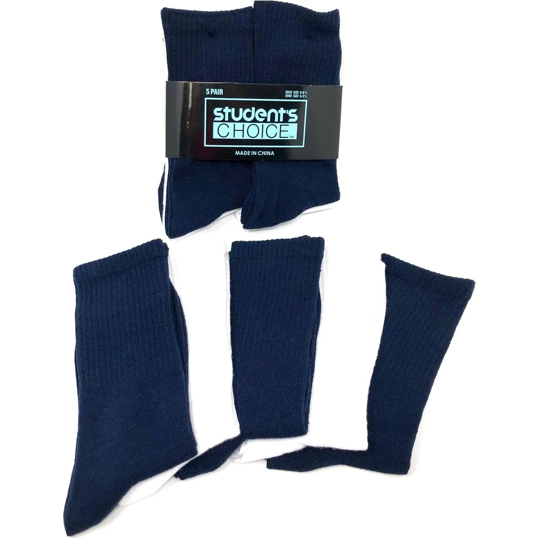 Boys 5-Pack Crew Socks in White/Navy - Image 2
