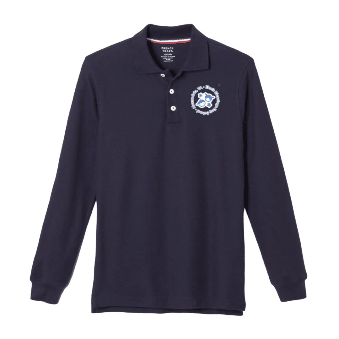 Elsa's Blessing Day School - Long Sleeve Pique Navy Polo