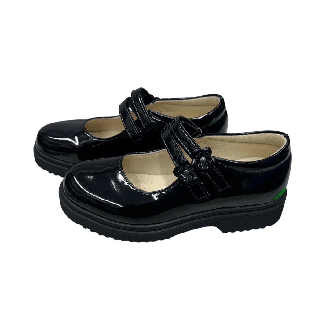 Girls Black Patent Flower Strap Shoe - Image 3