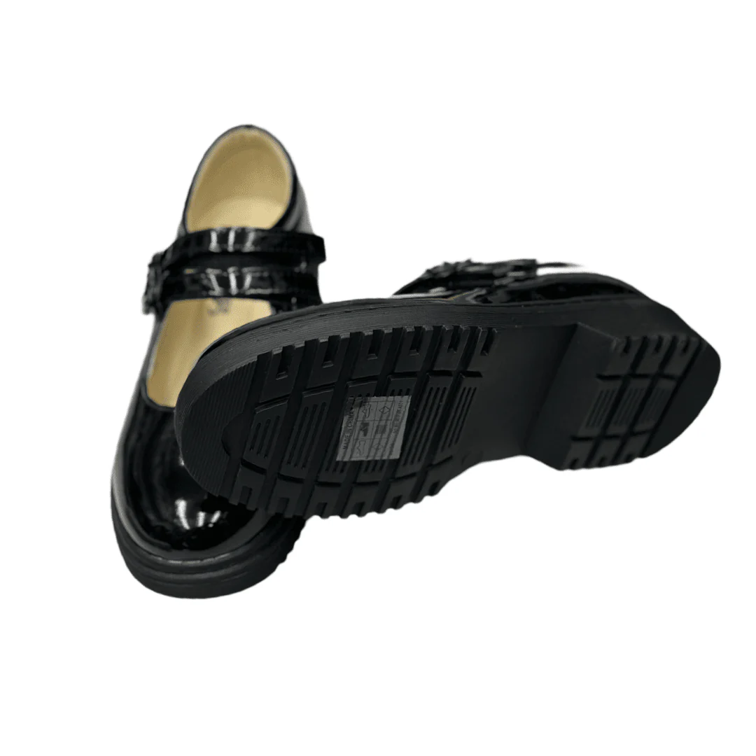 Girls Black Patent Flower Strap Shoe - Image 4