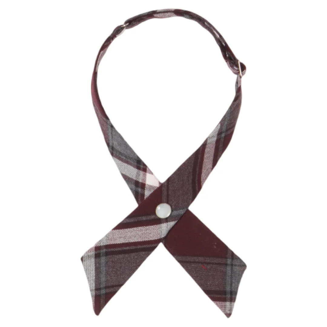 Girls Burgundy Plaid Crossover Tie - One Size