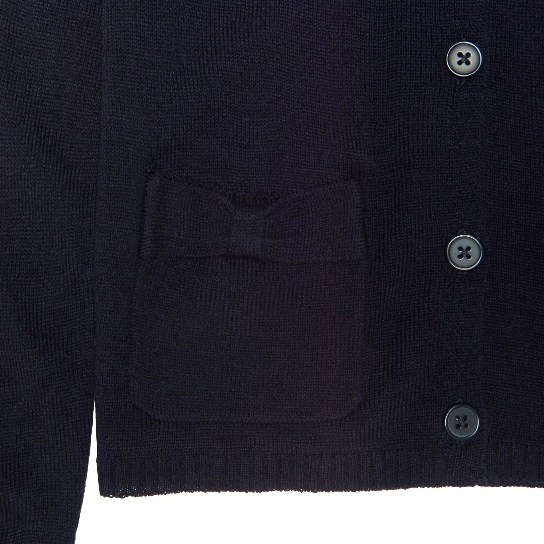 Girl's Crewneck Cardigan with Bow Pockets - Image 3