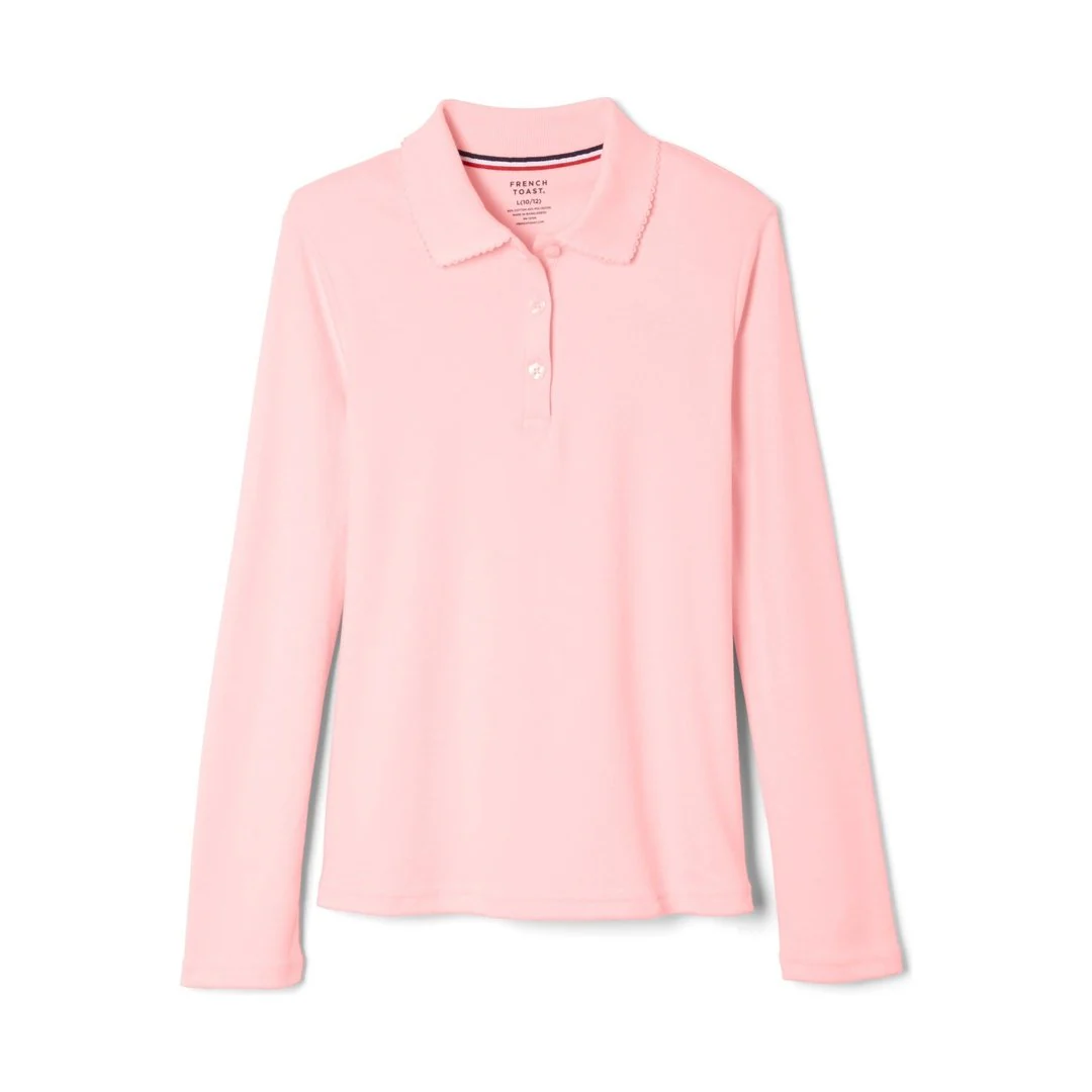 French Toast Girl's Long Sleeve Interlock Polo with Picot Collar - Image 10