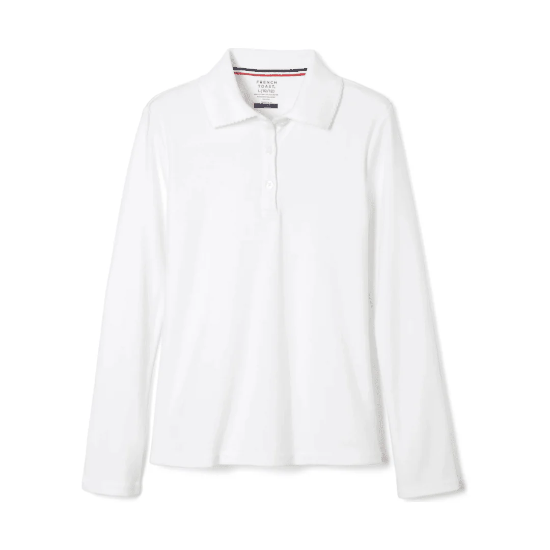 French Toast Girl's Long Sleeve Interlock Polo with Picot Collar - Image 3