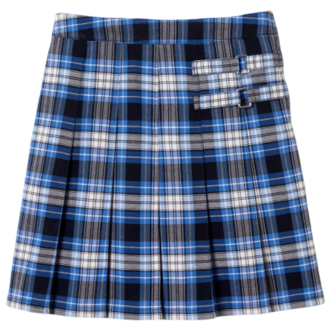Girl's Plaid Pleated 2-Tab Scooter - Clear Blue Plaid