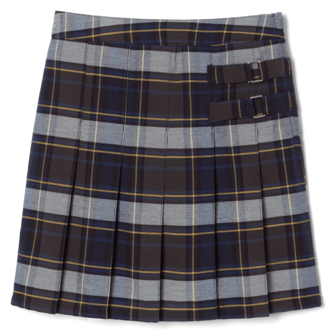 Women's Plaid Pleated 2-Tab Scooter  - Blue / Gold