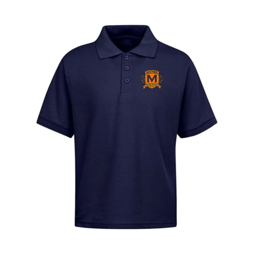 Mather K-5 Navy Short Sleeve Polo - Kids