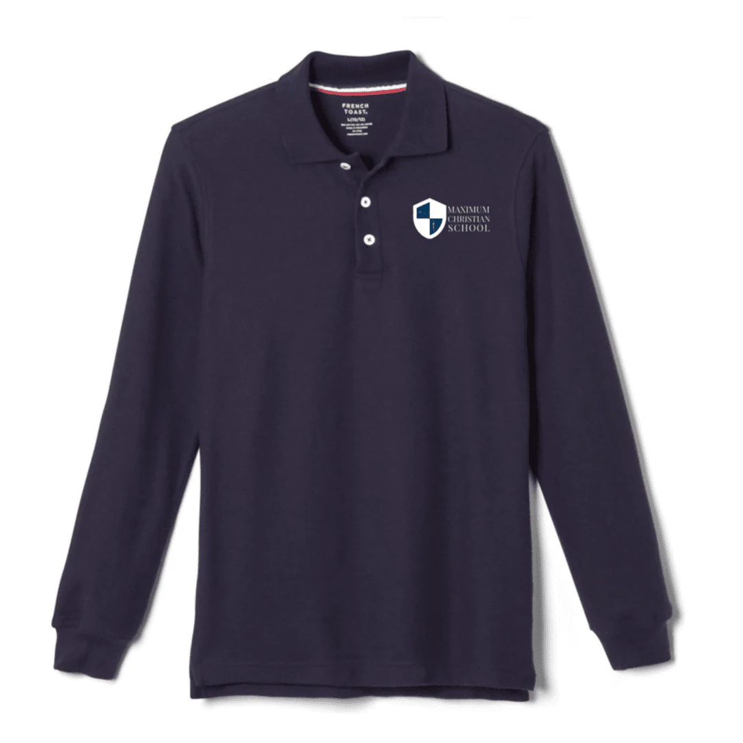 Maximum Christian School - Long Sleeve Navy Polo - Kids - Image 2
