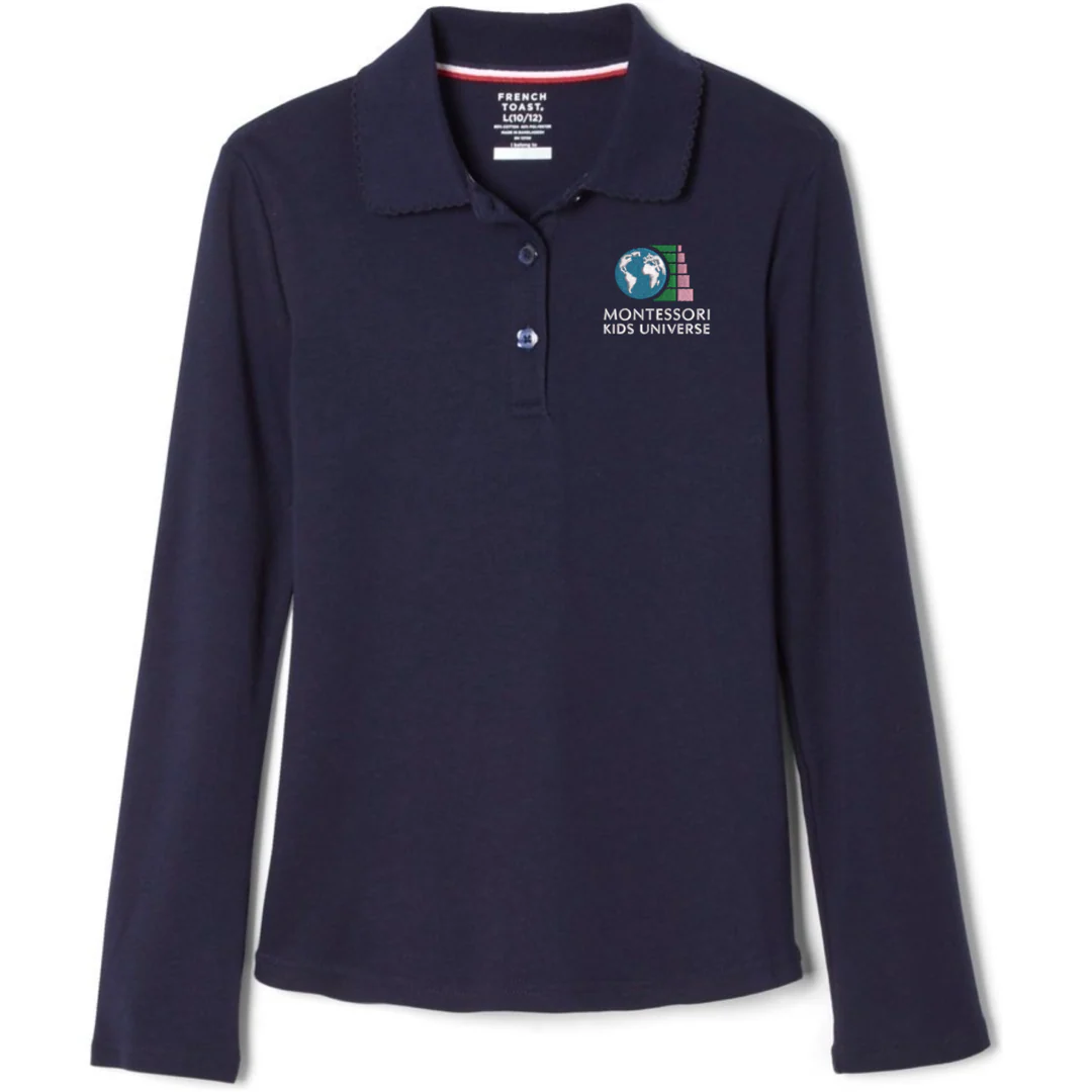 Montessori Kids  - Girl's Long Sleeve Picot Collar Polo - Image 3