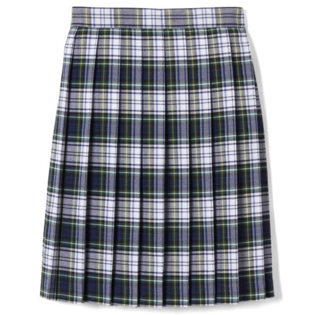Mount Zion - Girl's Plaid Pleated Skirt To The Knee - White / Navy - Image 3