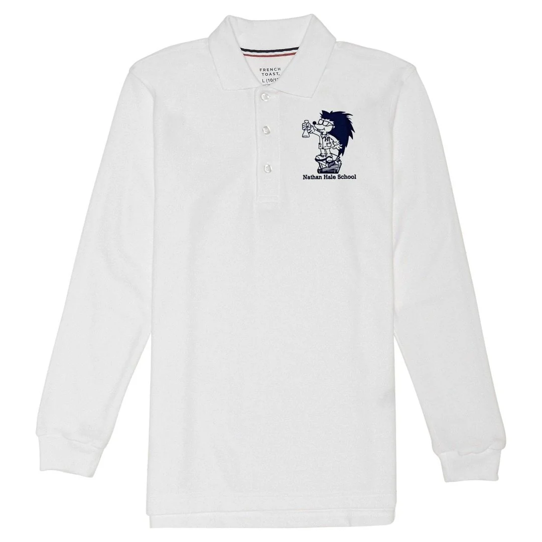 Nathan Hale Long Sleeve White Polo - Kids