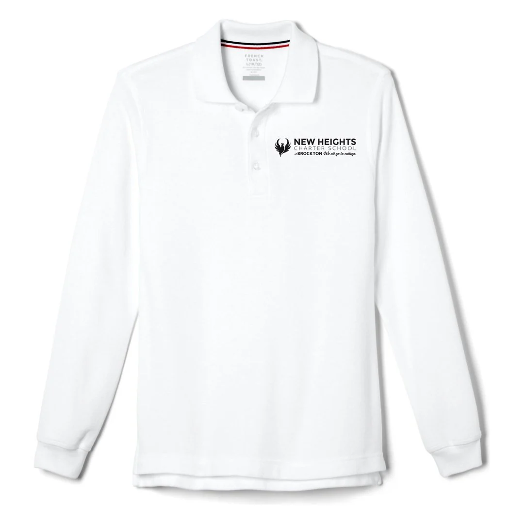 New Heights Charter White Long Sleeve Polo -Kids -10th Grade Only