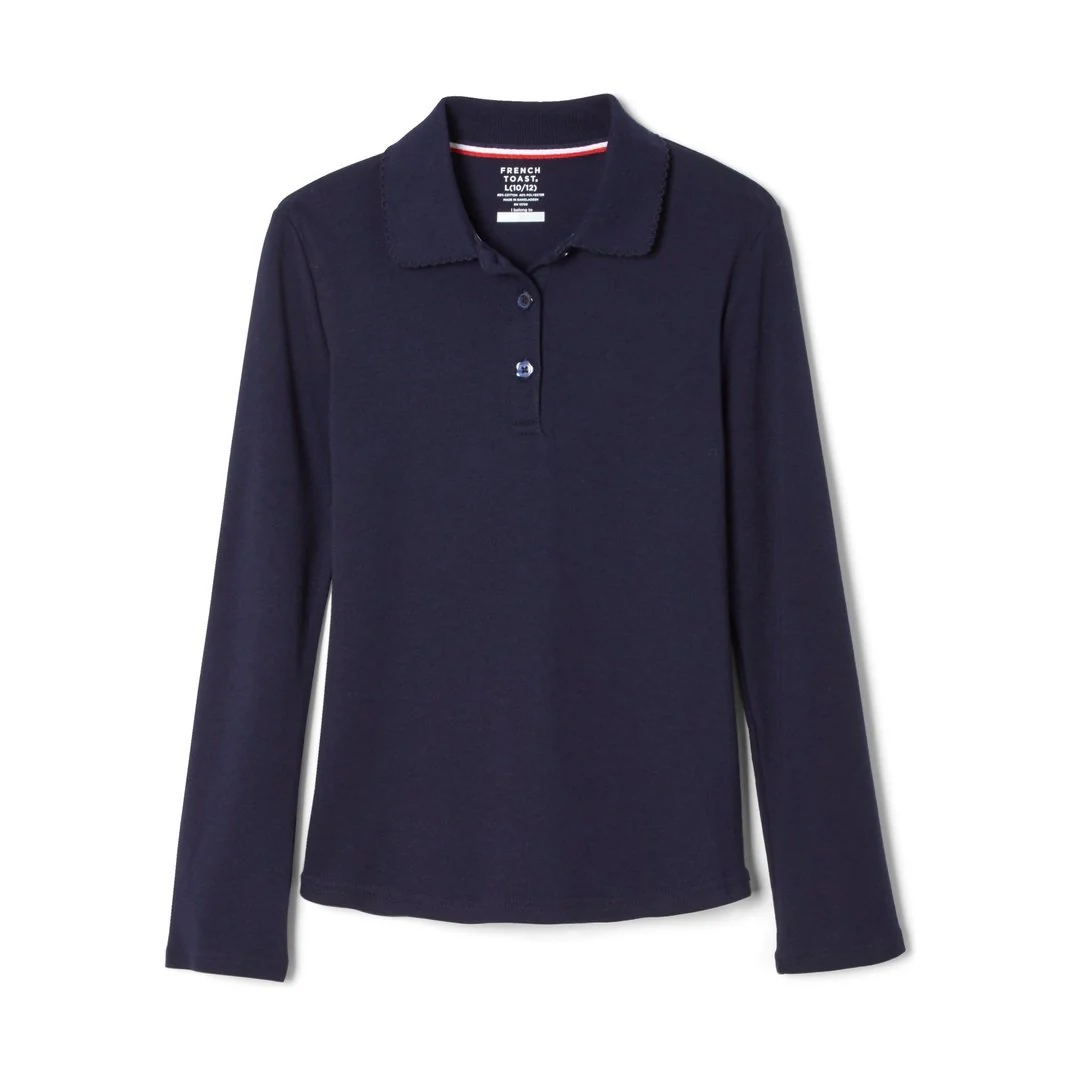 French Toast Plus Size Long Sleeve Interlock Polo with Picot Collar - Image 10