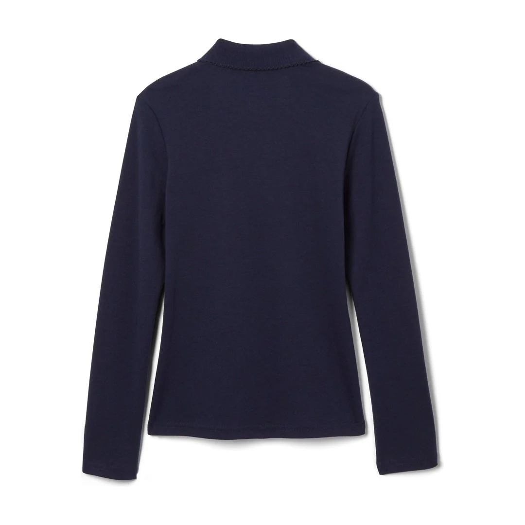 French Toast Plus Size Long Sleeve Interlock Polo with Picot Collar - Image 11