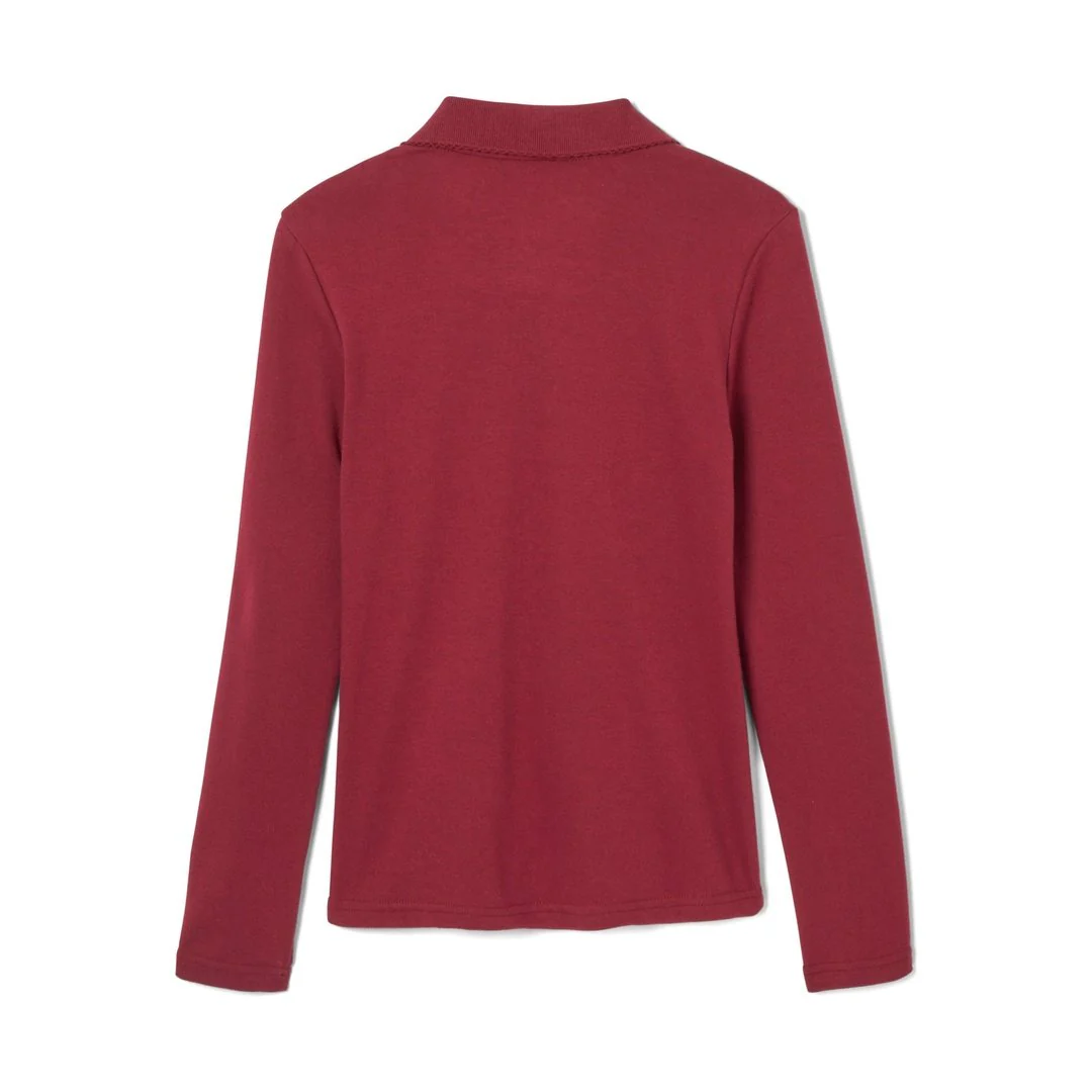 French Toast Plus Size Long Sleeve Interlock Polo with Picot Collar - Image 3