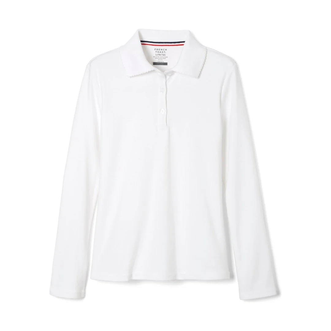 French Toast Plus Size Long Sleeve Interlock Polo with Picot Collar - Image 4