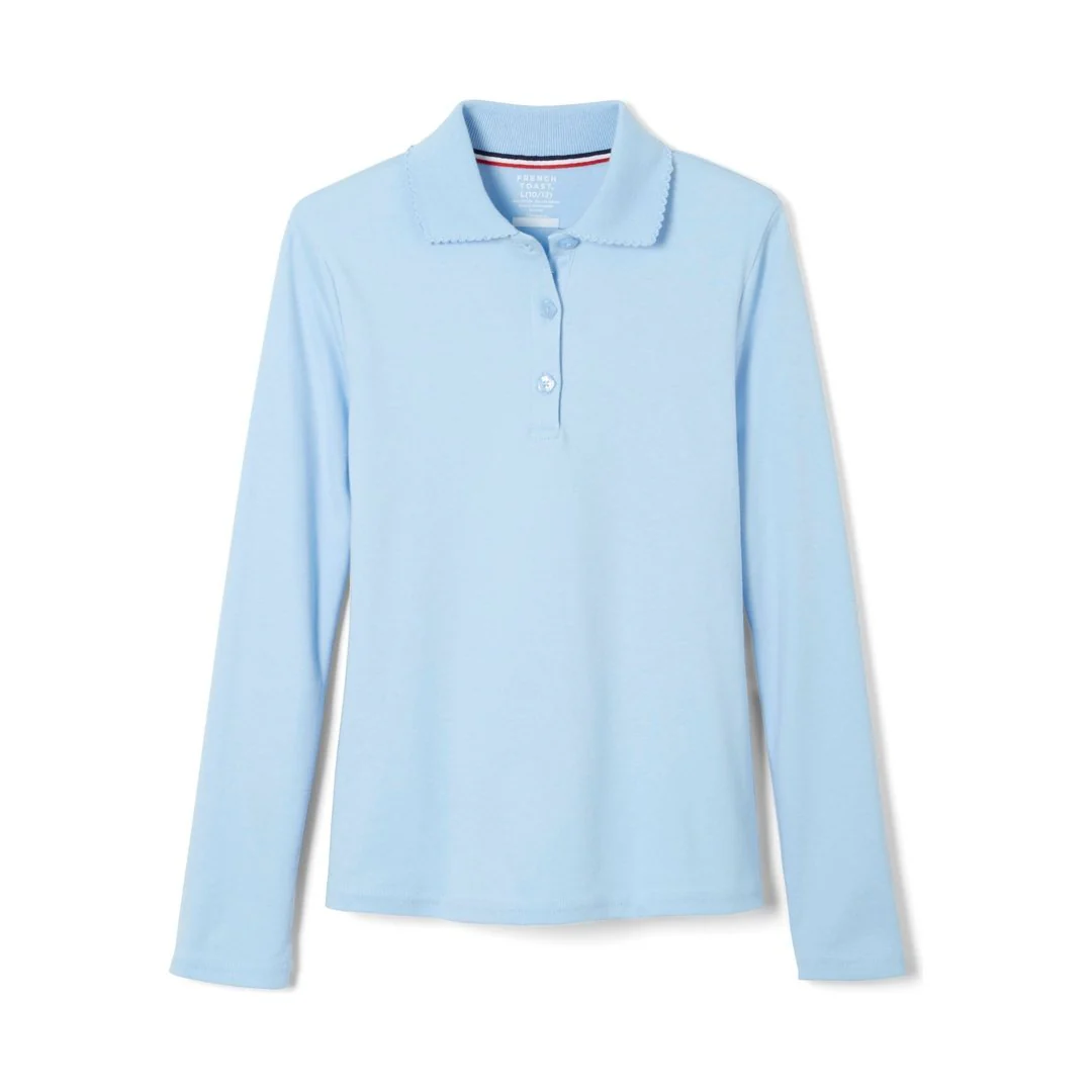 French Toast Plus Size Long Sleeve Interlock Polo with Picot Collar - Image 6