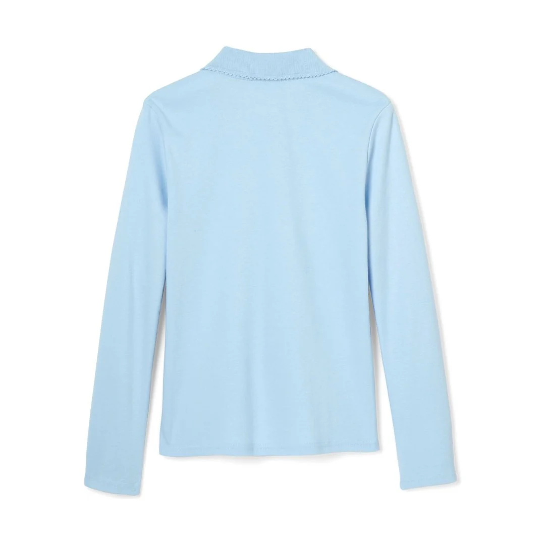 French Toast Plus Size Long Sleeve Interlock Polo with Picot Collar - Image 7