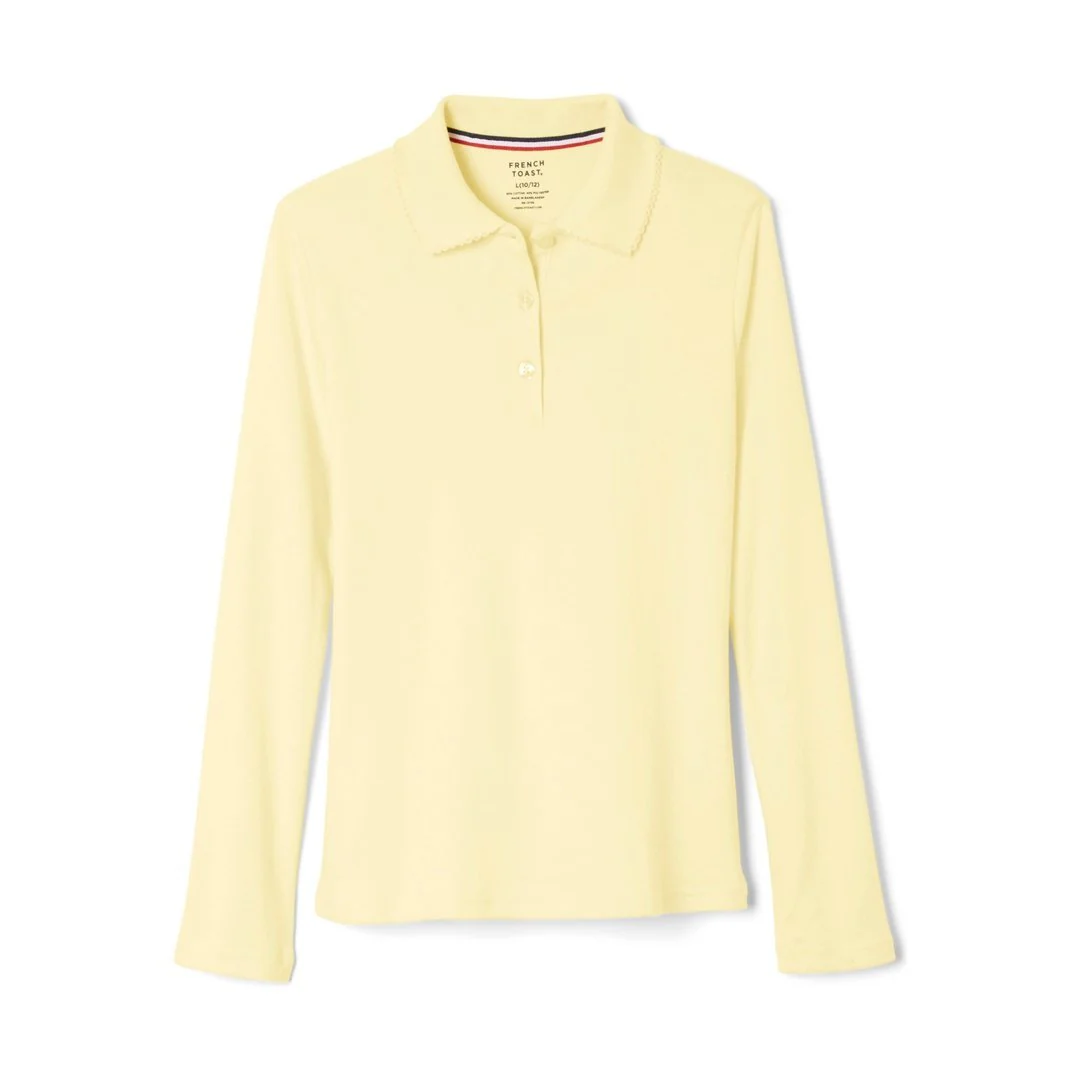 French Toast Plus Size Long Sleeve Interlock Polo with Picot Collar - Image 8