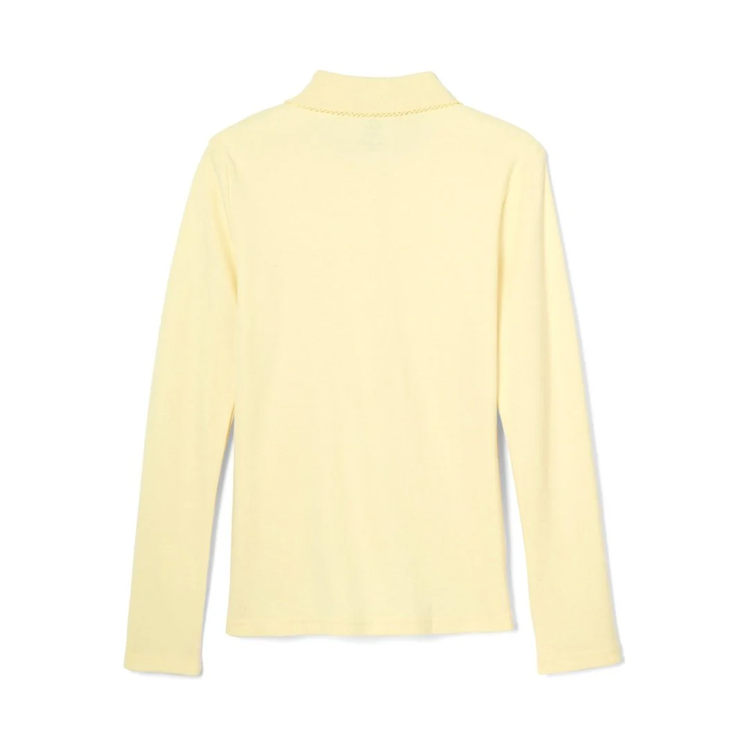 French Toast Plus Size Long Sleeve Interlock Polo with Picot Collar - Image 9