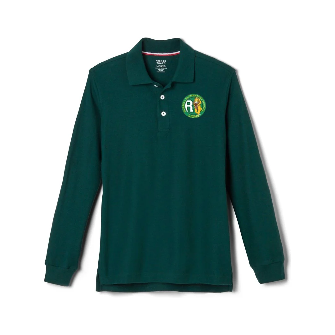 Russell Elementary - Hunter Green Long Sleeve Polo - Husky Kids