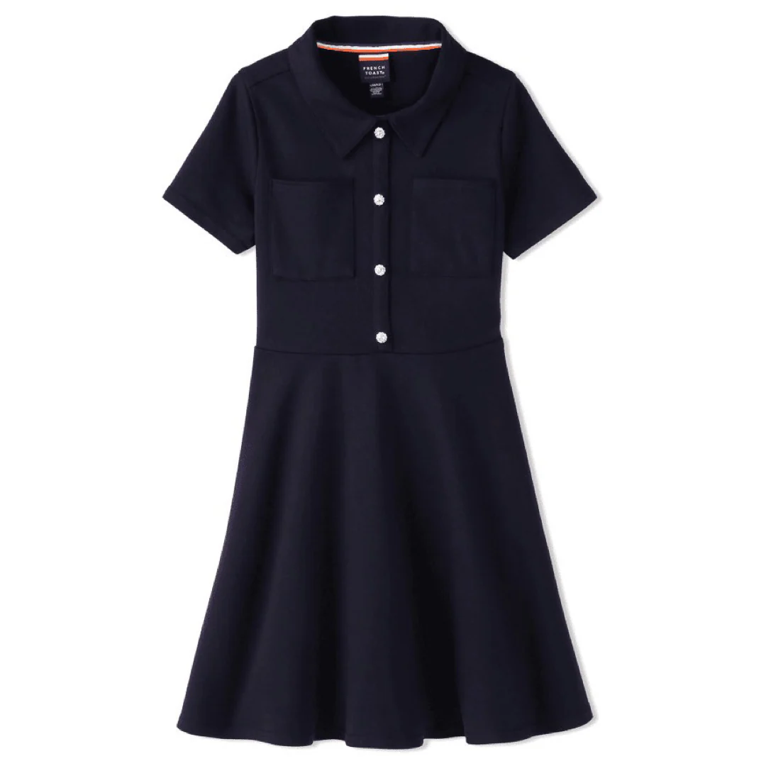 Girl's Stretch Ponte Dress with Rhinestone Buttons