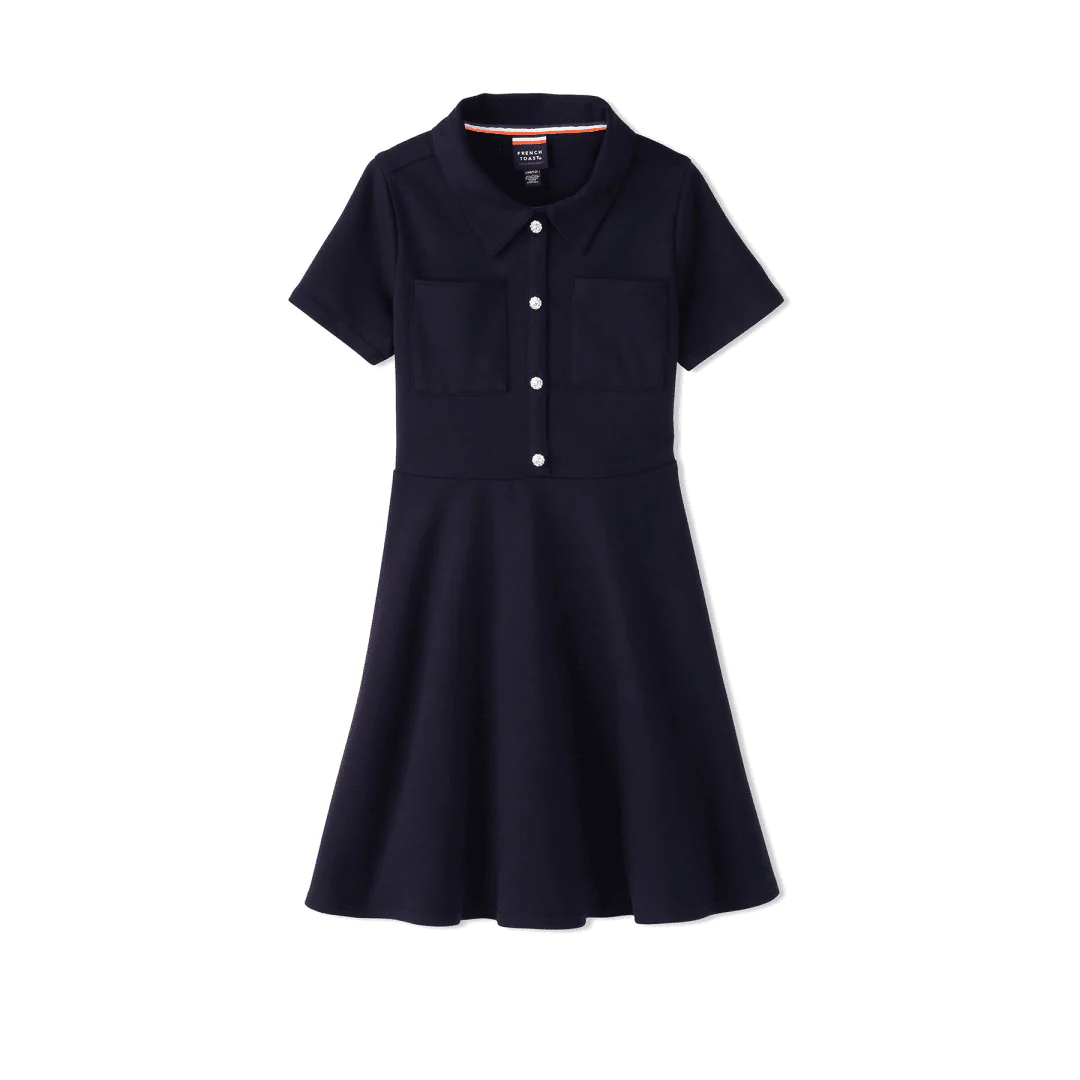 Girl's Stretch Ponte Dress with Rhinestone Buttons - Image 2