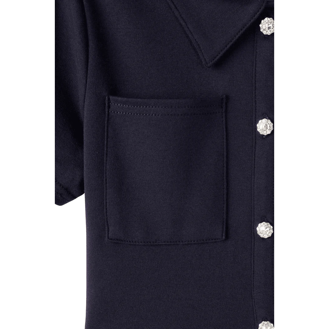 Girl's Stretch Ponte Dress with Rhinestone Buttons - Image 3