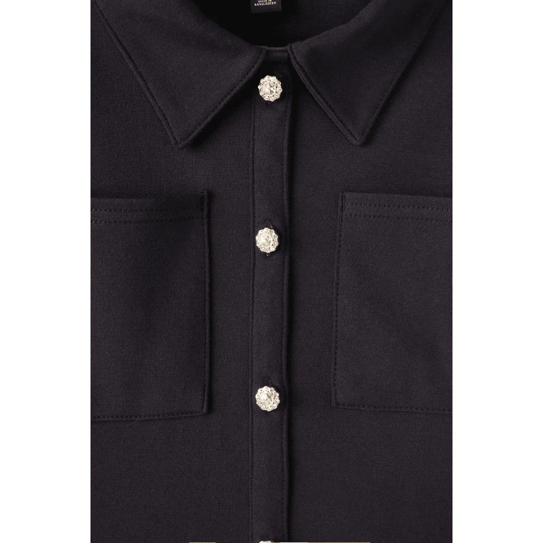 Girl's Stretch Ponte Dress with Rhinestone Buttons - Image 4