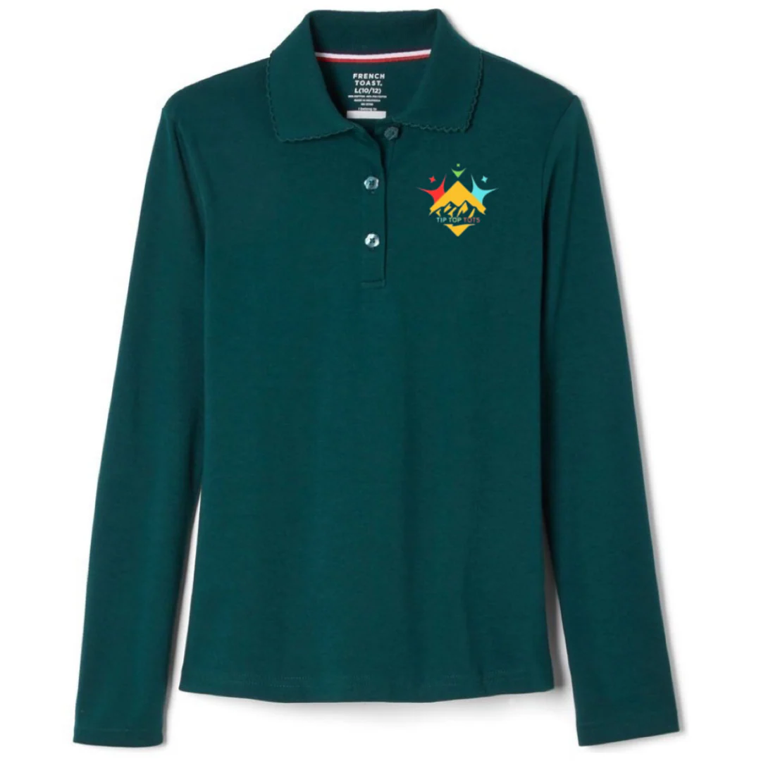 Tip Top Tots  - Girl's Long Sleeve Picot Collar Polo - Image 2