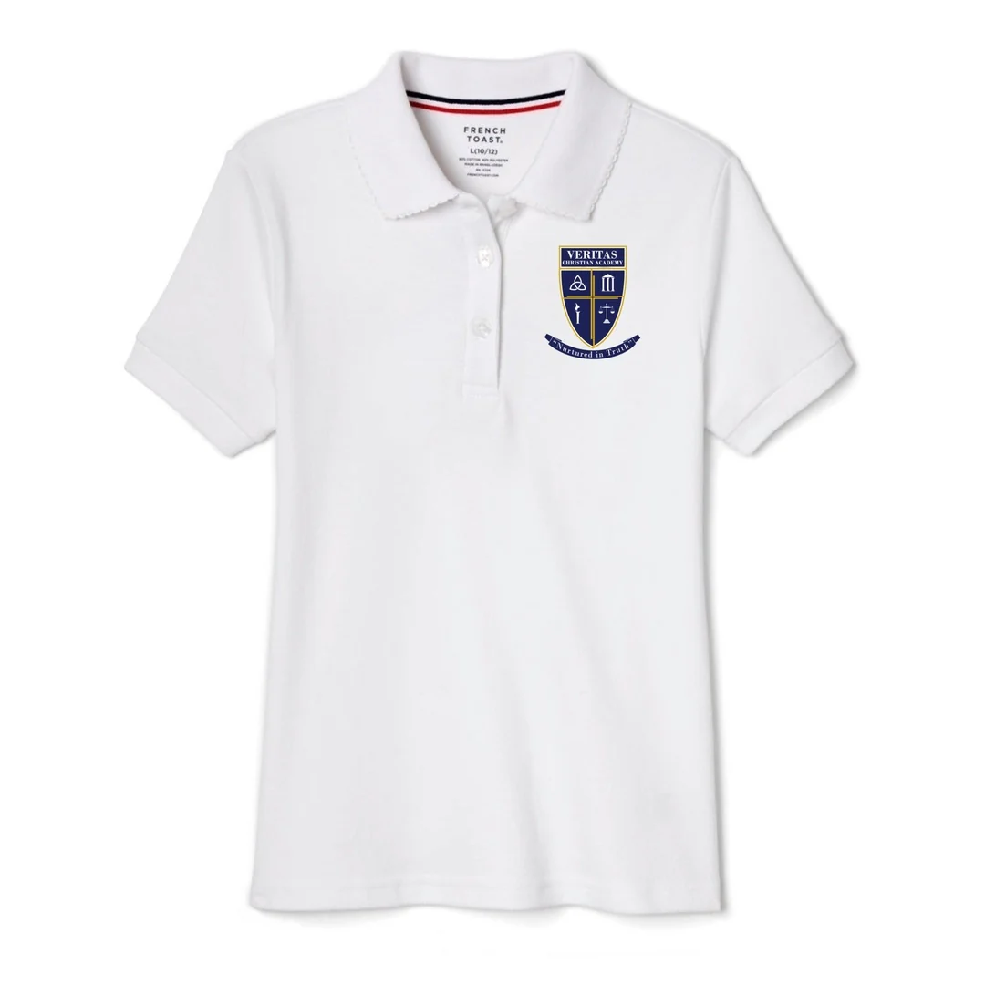Veritas - Girl's Short Sleeve Picot Collar - With Logo - Image 2