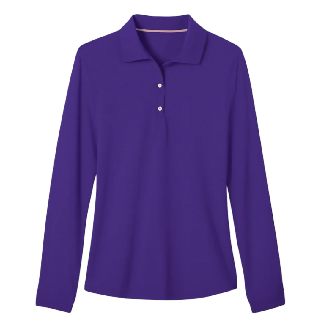 Girl's Long Sleeve Stretch Piqué Polo - Image 9